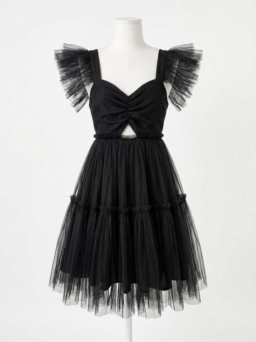 VIRAL Anthropologie Mabel Romantic Black Tulle Dress Ruffle Date Cocktail LBD